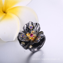 Hot Selling Latest Design Finger Rings Flower Shape Wedding Rings Black & Gold Color Rings China Sales